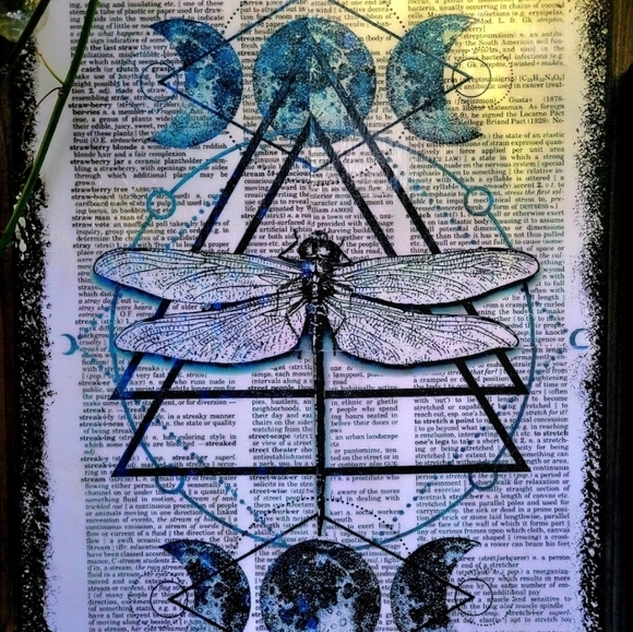 Luna Moth & Dragonfly Moon Magic Nature Sacred Geometry Two Set 16x20 Canvas - Picture 3 of 8